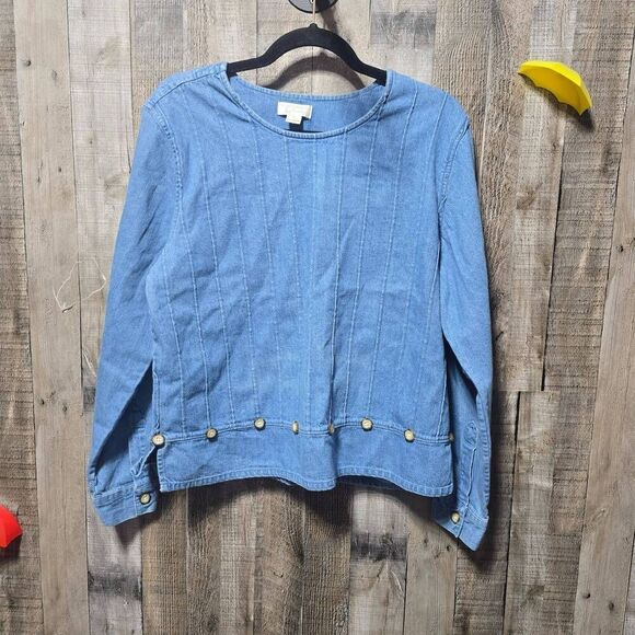 Christopher & Banks Vintage 90s Blue Denim Pleated Top - Picture 1 of 5